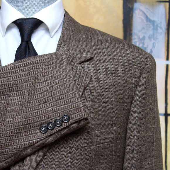 48R JOS A BANK Sportcoat Blazer Jacket Wool 3-Btn Brown Plaid C060494 - Picture 4 of 9